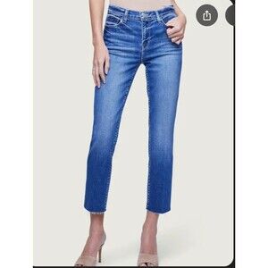 L’AGENCE High Rise Slim Cropped Frayed Hem Blue Denim Jeans Size 29